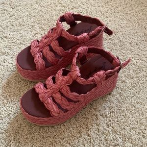 Free People Raffia Rendezvous Wedge Sandal Size 37 Pink NWOT Platforms